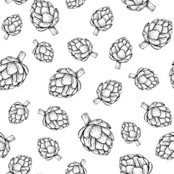 Artichoke hand drawn vector seamless pattern. Isolated Vegetable engraved style Stock Illustration