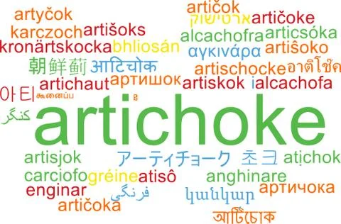 Artichoke multilanguage wordcloud background concept Stock Illustration