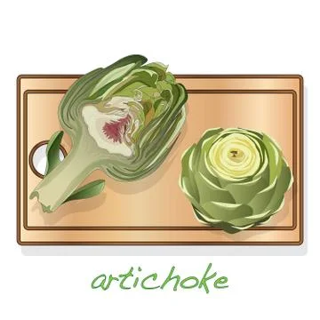 Artichoke on plate vector illustration set. Image isolated on white backgroun Stock Illustration