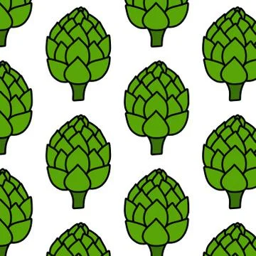 Artichoke seamless doodle pattern, vector color illustration Stock Illustration
