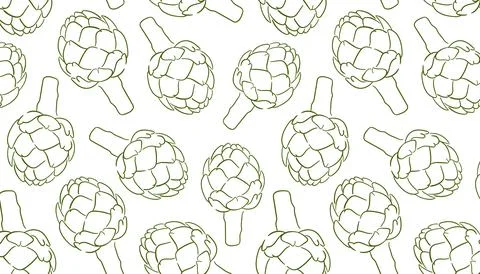 Artichoke seamless pattern in line art style. Design for menu, packaging design Stock Illustration
