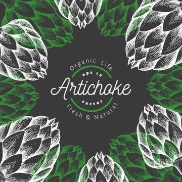 Artichoke vegetable design template. Hand drawn vector food illustration on c Stock Illustration