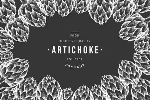 Artichoke vegetable design template. Hand drawn vector food illustration on c Stock Illustration
