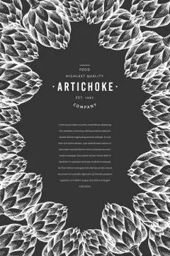 Artichoke vegetable design template. Hand drawn vector food illustration on c Stock Illustration