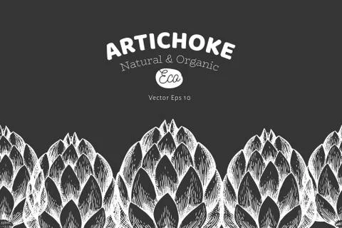 Artichoke vegetable design template. Hand drawn vector food illustration on c Stock Illustration
