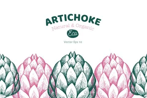 Artichoke vegetable design template. Hand drawn vector food illustration. Eng Stock Illustration