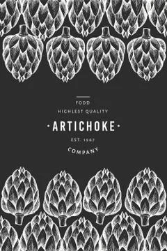 Artichoke vegetable design template. Hand drawn vector food illustration on c Stock Illustration