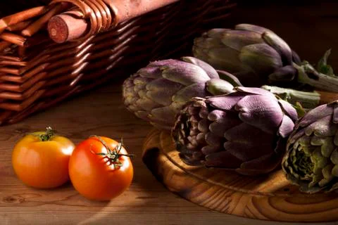 Artichokes with Tomatoes Stock Photos