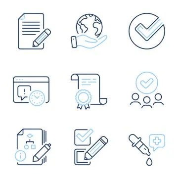 Article, Algorithm and Chemistry pipette icons set. Project deadline, Checkbox イラスト素材