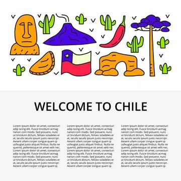 Article template with doodle colored Chile icons. Stock-Illustration