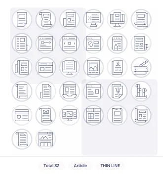 Article Vector Icon Repository containing 32 Thin Line Retina Ready Pixel A.. Stock Illustration