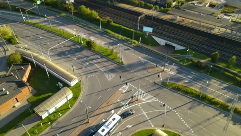 Articulated Bus With Cars Stopped At An ... | Stock Video | Pond5