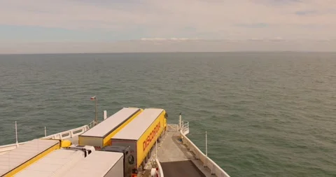 Articulated Lorries Loaded Onto A Roll-on Roll-off (Ro-Ro) Ferry Crossing The Stock Footage 339196982