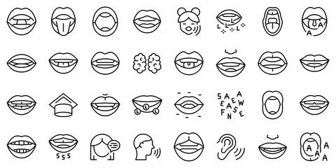 Articulation icons set outline vector. Childhood development Stock Illustration
