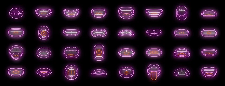 Articulation icons set vector neon Stock Illustration