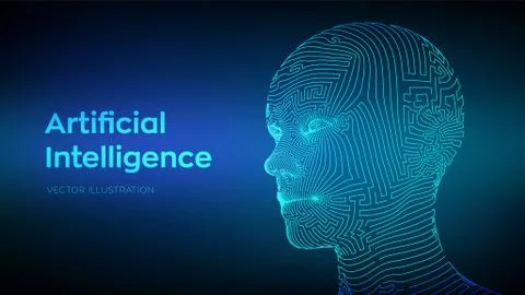 Artifactial intelligence concept. Ai digital brain. Abstract digital human fa Stock Illustration