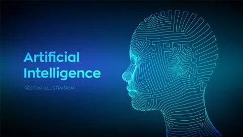 Artifactial intelligence concept. Ai digital brain. Abstract digital human fa Stock Illustration