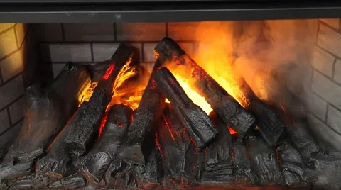 Artifical electronic fireplace Stock Footage 49128077