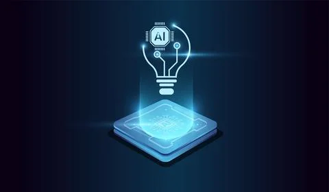 Artifical intelligence technology concept on Brightly glowing AI chip with .. Stock Illustration