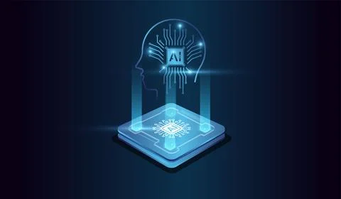 Artifical intelligence technology concept on Brightly glowing AI chip with .. Stock Illustration