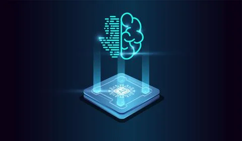 The artifical intelligence technology concept on Brightly glowing AI chip w.. Stock Illustration