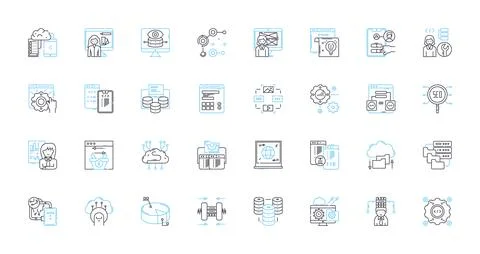 Artificial analytics linear icons set. Prediction, Optimization, Automation 스톡 일러스트