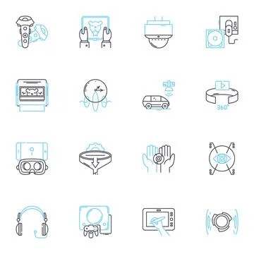 Artificial analytics linear icons set. Machine, Data, Predictive, Insights Stock Illustration
