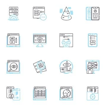 Artificial analytics linear icons set. Prediction, Optimization, Automation Illustrazione stock