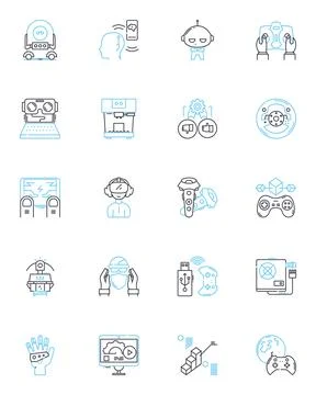 Artificial analytics linear icons set. Machine, Data, Predictive, Insights Stock Illustration