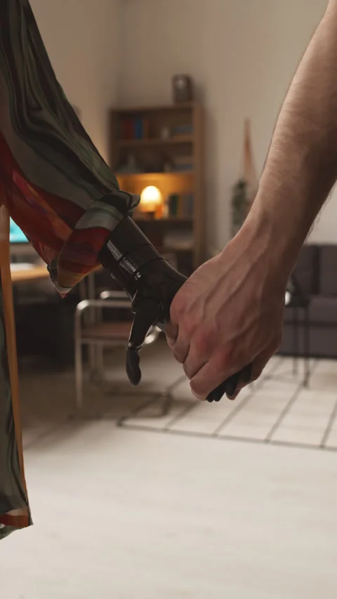Artificial and Human Hands Intertwining Stock Footage 246838875