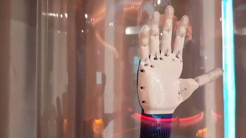 Artificial arm printed on 3D Printer Innovative Cybernetic System Stock Footage 83702950