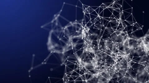 Artificial background of dots and lines smoothly rotating in space Stock Footage 148950664