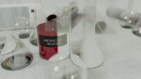 Artificial Blood In Beaker Surrounded By Lab Glassware Stock Footage 310502097
