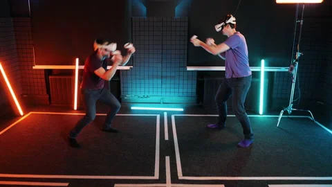 Artificial boxing game match. VR goggles box gaming. People virtual reality play Stock Footage 155758268