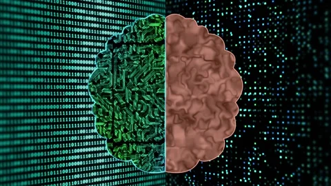 Artificial brain and human brain animation Stock Footage 253556420