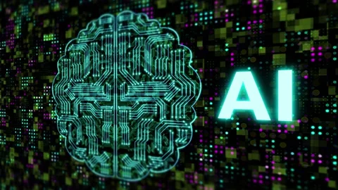 Artificial brain animation with bright circles and ai word Stock Footage 253554437