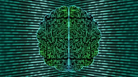 Artificial brain on binary code background Stock Footage 253556374