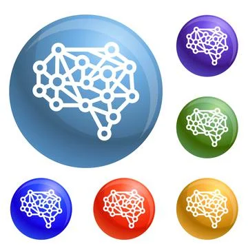 Artificial brain icons set vector 스톡 일러스트
