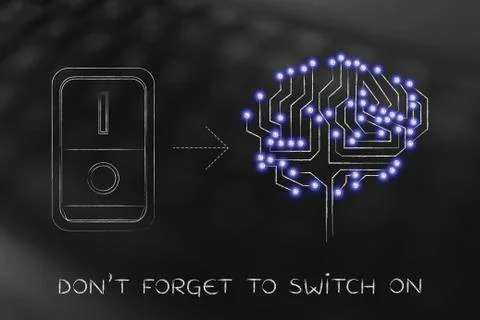 Artificial brain with switch turned on Stock Illustration