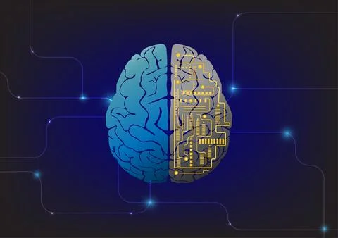 Artificial brain on technology background Stockillustratie