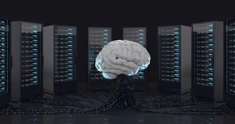 Artificial brain training by processing information from data centers. Vídeos de archivo 336405863