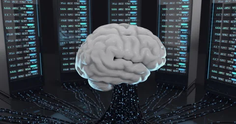 Artificial brain training by processing information from data centers. Vídeos de archivo 336405980