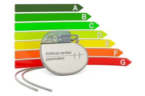 Artificial cardiac pacemaker with energy efficiency chart, 3D rendering Stock Illustration