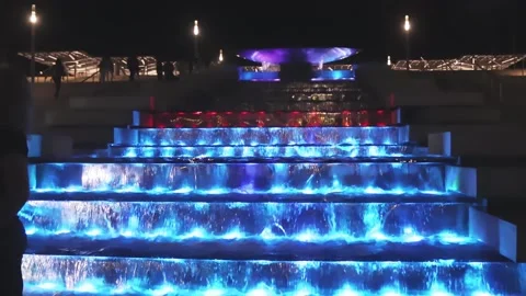 Artificial cascading waterfall in the city park. Stock Footage 221315983