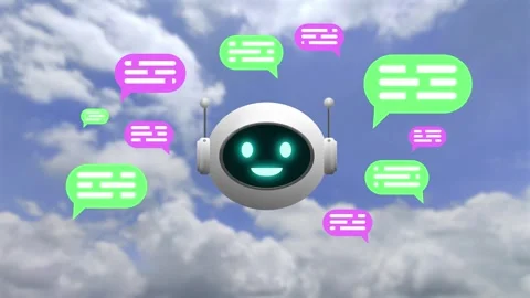 Artificial chatbot reciving message from humans concept animation on blur s.. Stock Footage 253555814