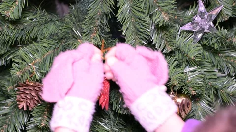 Artificial christmas tree decoration close up Stock Footage 145122447