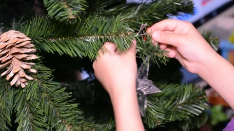 Artificial christmas tree decoration close up Stock Footage 145122565