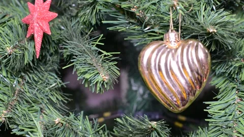 Artificial christmas tree decoration close up Stock Footage 145122679