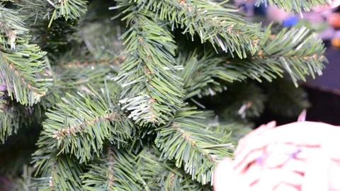 Artificial christmas tree decoration close up Stock Footage 145122729