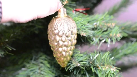 Artificial christmas tree decoration close up Stock Footage 145122859